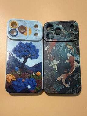 Chinese Style Koi Pattern and Landscape Art TPU Shockproof Protective Phone Case